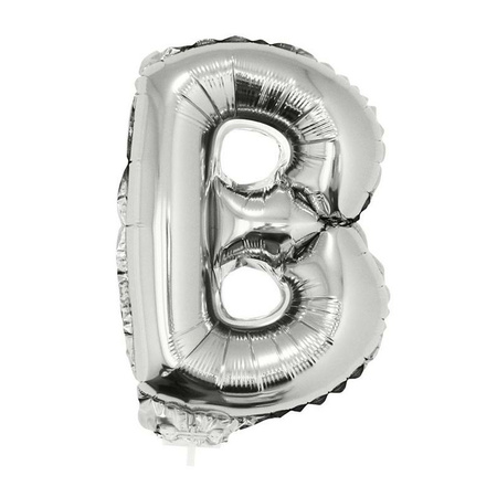 Zilveren opblaas letter ballon B op stokje 41 cm