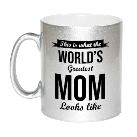 Zilveren Worlds Greatest Mom cadeau koffiemok / theebeker 330 ml