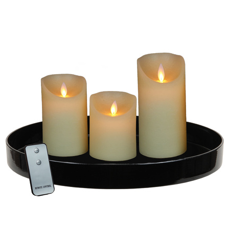 Black plastic tray inclusief ivory white LED candles
