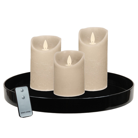 Black plastic tray inclusief taupe beige LED candles